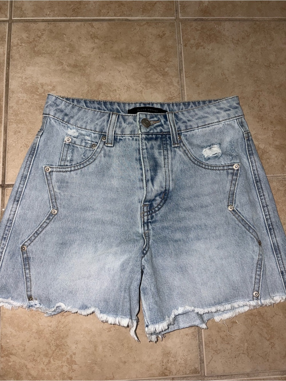 Flying Monkey Light Wash Denim Shorts with Raw Hem